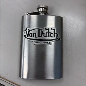 Von Dutch Silver Brushed Metal Hip Flask